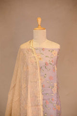 Lilac  Pure Organza Silk Salwar Suit set with Floral Embroidery