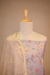 Lilac  Pure Organza Silk Salwar Suit set with Floral Embroidery