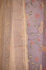 Lilac  Pure Organza Silk Salwar Suit set with Floral Embroidery