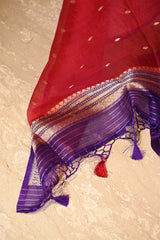 Purple Banarasi Silk Salwar Suit Set with Red Organza Dupatta