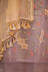 Lilac  Pure Organza Silk Salwar Suit set with Floral Embroidery