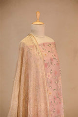 Pink Pure Organza Silk Salwar Suit set with Floral Embroidery