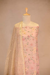 Pink Pure Organza Silk Salwar Suit set with Floral Embroidery