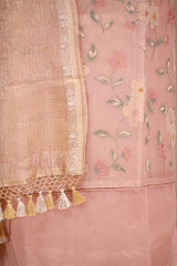 Pink Pure Organza Silk Salwar Suit set with Floral Embroidery