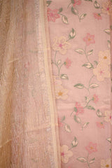 Pink Pure Organza Silk Salwar Suit set with Floral Embroidery
