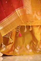 Yellow Banarasi Silk Salwar Suit Set with Red Organza Dupatta