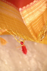 Yellow Banarasi Silk Salwar Suit Set with Red Organza Dupatta
