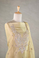 Butter Yellow Tissue Silk Salwar Suit with Floral Hand Embroidery