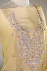 Butter Yellow Tissue Silk Salwar Suit with Floral Hand Embroidery