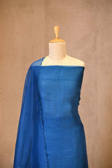 Blue Organza Silk Salwar Suit Set with Appliqué Floral Work
