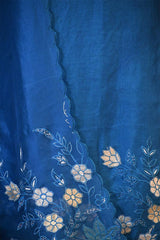 Blue Organza Silk Salwar Suit Set with Appliqué Floral Work