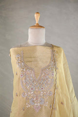 Butter Yellow Tissue Silk Salwar Suit with Floral Hand Embroidery
