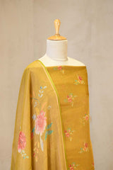 Mustard Yellow Tissue Unstitched Salwar Suit Set with Digital Floral Prints