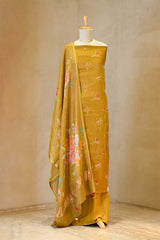 Mustard Yellow Tissue Unstitched Salwar Suit Set with Digital Floral Prints