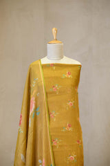 Mustard Yellow Tissue Unstitched Salwar Suit Set with Digital Floral Prints