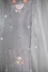 Steel Grey Tissue Silk Salwar Suit with Hand Emberoidery