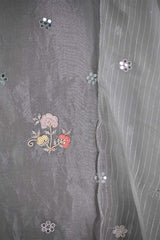 Steel Grey Tissue Silk Salwar Suit with Hand Emberoidery