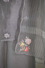 Steel Grey Tissue Silk Salwar Suit with Hand Emberoidery