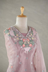 Baby Pink Tissue Silk Salwar Suit with Hand Emberoidery