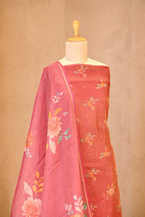 Pink Tissue Unstitched Salwar Suit Set with Digital Floral Prints