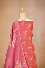 Pink Tissue Unstitched Salwar Suit Set with Digital Floral Prints