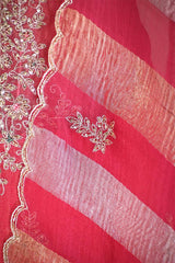 Bright Pink Tissue Silk Salwar Suit with Hand Embroidery