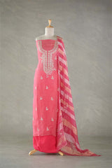 Bright Pink Tissue Silk Salwar Suit with Hand Embroidery