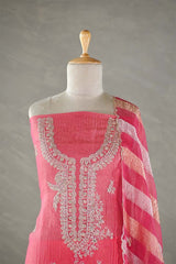 Bright Pink Tissue Silk Salwar Suit with Hand Embroidery