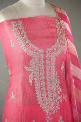 Bright Pink Tissue Silk Salwar Suit with Hand Embroidery