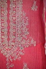 Bright Pink Tissue Silk Salwar Suit with Hand Embroidery