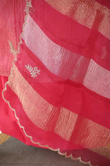 Bright Pink Tissue Silk Salwar Suit with Hand Embroidery