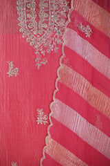 Bright Pink Tissue Silk Salwar Suit with Hand Embroidery