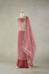 Rust Tissue Silk Salwar Suit with Hand Embroidery