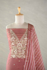 Rust Tissue Silk Salwar Suit with Hand Embroidery