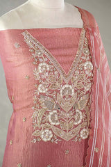 Rust Tissue Silk Salwar Suit with Hand Embroidery