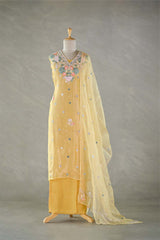 Yellow Tissue Silk Salwar Suit with Hand Emberoidery