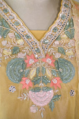 Yellow Tissue Silk Salwar Suit with Hand Emberoidery