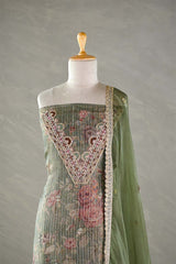 Heena Green Tissue Silk Salwar Suit with Floral Print