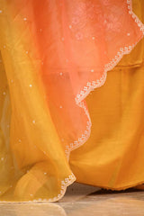 Peach and Yellow Shaded Organza Silk Suit Set with Floral Embroidery