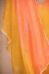 Peach and Yellow Shaded Organza Silk Suit Set with Floral Embroidery