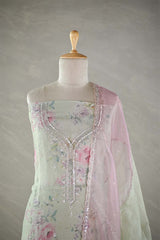 Liril Green Tissue Silk Salwar Suit with Floral Prints