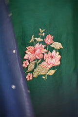 Green and Blue Shaded Organza Silk Suit Set with Floral Embroidery