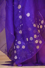 Purple Organza Silk Salwar Suit Set with Appliqué Floral Work