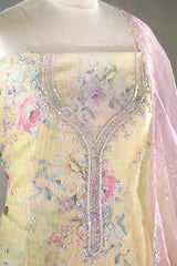 Yellow Tissue Silk Salwar Suit with Floral Prints