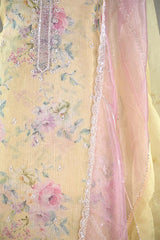 Yellow Tissue Silk Salwar Suit with Floral Prints