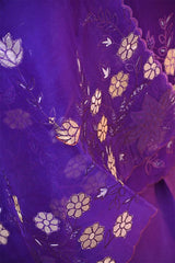 Purple Organza Silk Salwar Suit Set with Appliqué Floral Work