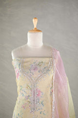 Yellow Tissue Silk Salwar Suit with Floral Prints