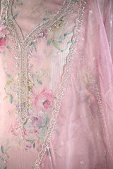 Pink Tissue Silk Salwar Suit with Floral Prints