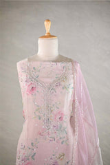 Pink Tissue Silk Salwar Suit with Floral Prints