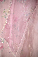 Pink Tissue Silk Salwar Suit with Floral Prints